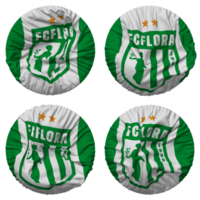 fc flora, flora Tallinn bandeira dentro volta forma isolado com quatro diferente acenando estilo, colisão textura, 3d Renderização png