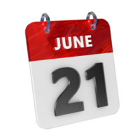 June 21 Date 3D Icon Isolated, Shiny and Glossy 3D Rendering, Month Date Day Name, Schedule, History png