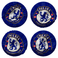 chelsea Football club drapeau dans rond forme isolé avec quatre différent agitant style, bosse texture, 3d le rendu png