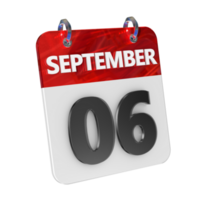 September 6 Date 3D Icon Isolated, Shiny and Glossy 3D Rendering, Month Date Day Name, Schedule, History png