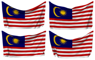 Malaysia Pinned Flag from Corners, Isolated with Different Waving Variations, 3D Rendering png