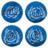 internationell arbetskraft organisation, ilo flagga i runda form isolerat med fyra annorlunda vinka stil, stöta textur, 3d tolkning png