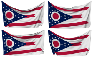 State of Ohio Pinned Flag from Corners, Isolated with Different Waving Variations, 3D Rendering png