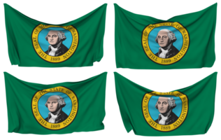 State of Washington Pinned Flag from Corners, Isolated with Different Waving Variations, 3D Rendering png