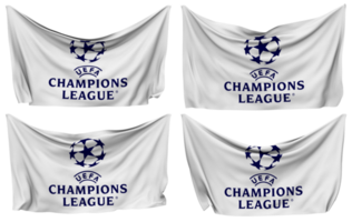Unión de europeo fútbol americano asociaciones, uefa clavado bandera desde esquinas, aislado con diferente ondulación variaciones, 3d representación png