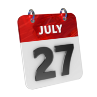 juli 27 datum 3d icoon geïsoleerd, glimmend en glanzend 3d weergave, maand datum dag naam, schema, geschiedenis png