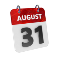 August 31 Date 3D Icon Isolated, Shiny and Glossy 3D Rendering, Month Date Day Name, Schedule, History png