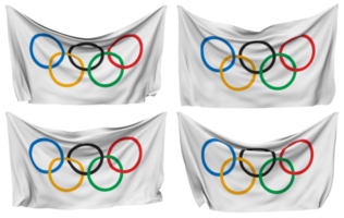 olympique Jeux, Jeux olympiques épinglé drapeau de coins, isolé avec différent agitant variantes, 3d le rendu png