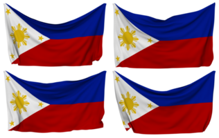 Filippijnen vastgemaakt vlag van hoeken, geïsoleerd met verschillend golvend variaties, 3d renderen png