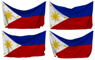 Philippinen festgesteckt Flagge von Ecken, isoliert mit anders winken Variationen, 3d Rendern png