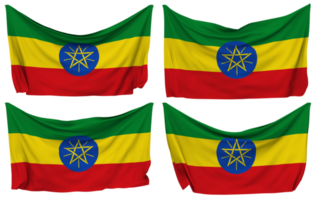 Ethiopia Pinned Flag from Corners, Isolated with Different Waving Variations, 3D Rendering png