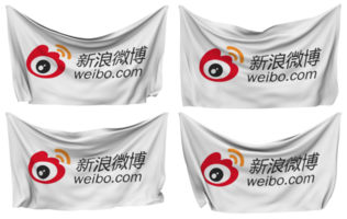 Weibo Pinned Flag from Corners, Isolated with Different Waving Variations, 3D Rendering png