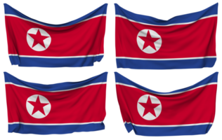Norden Korea festgesteckt Flagge von Ecken, isoliert mit anders winken Variationen, 3d Rendern png