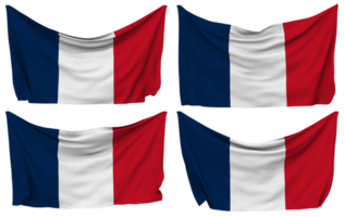 Francia clavado bandera desde esquinas, aislado con diferente ondulación variaciones, 3d representación png