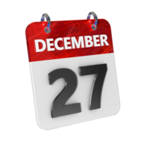 december 27 datum 3d ikon isolerat, skinande och glansig 3d tolkning, månad datum dag namn, schema, historia png