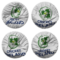 Kricket Irland, ci Flagge im runden gestalten isoliert mit vier anders winken Stil, stoßen Textur, 3d Rendern png