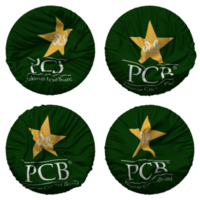 Pakistan Kricket Planke, pcb Flagge im runden gestalten isoliert mit vier anders winken Stil, stoßen Textur, 3d Rendern png