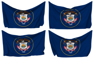 State of Utah Pinned Flag from Corners, Isolated with Different Waving Variations, 3D Rendering png