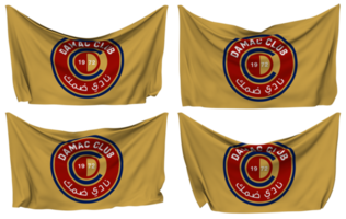 damac Fußball Verein festgesteckt Flagge von Ecken, isoliert mit anders winken Variationen, 3d Rendern png