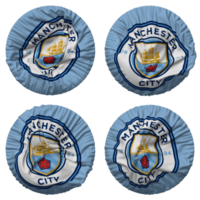 Manchester ciudad fútbol americano club bandera en redondo forma aislado con cuatro diferente ondulación estilo, bache textura, 3d representación png