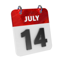 July 14 Date 3D Icon Isolated, Shiny and Glossy 3D Rendering, Month Date Day Name, Schedule, History png