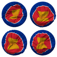 association de sud-est asiatique nations, asean drapeau dans rond forme isolé avec quatre différent agitant style, bosse texture, 3d le rendu png