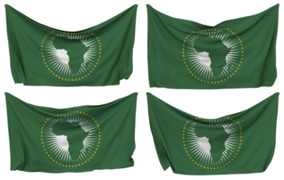 afrikanisch Union festgesteckt Flagge von Ecken, isoliert mit anders winken Variationen, 3d Rendern png