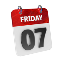 Friday 7 Date 3D Icon Isolated, Shiny and Glossy 3D Rendering, Month Date Day Name, Schedule, History png