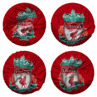 liverpool fotboll klubb flagga i runda form isolerat med fyra annorlunda vinka stil, stöta textur, 3d tolkning png