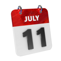 July 11 Date 3D Icon Isolated, Shiny and Glossy 3D Rendering, Month Date Day Name, Schedule, History png