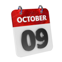 October 9 Date 3D Icon Isolated, Shiny and Glossy 3D Rendering, Month Date Day Name, Schedule, History png