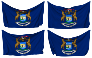 Zustand von Michigan festgesteckt Flagge von Ecken, isoliert mit anders winken Variationen, 3d Rendern png