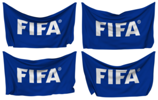 internationell förening fotboll federation, fifa fästs flagga från hörn, isolerat med annorlunda vinka variationer, 3d tolkning png