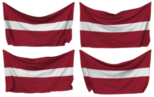 lettland fästs flagga från hörn, isolerat med annorlunda vinka variationer, 3d tolkning png