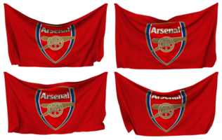 arsenal fútbol americano club clavado bandera desde esquinas, aislado con diferente ondulación variaciones, 3d representación png