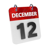 december 12 datum 3d ikon isolerat, skinande och glansig 3d tolkning, månad datum dag namn, schema, historia png