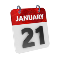 January 21 Date 3D Icon Isolated, Shiny and Glossy 3D Rendering, Month Date Day Name, Schedule, History png