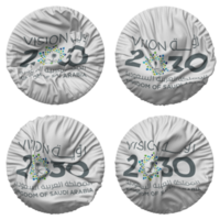 Saudi Vision 2030 Flag in Round Shape Isolated with Four Different Waving Style, Bump Texture, 3D Rendering png