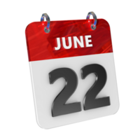 June 22 Date 3D Icon Isolated, Shiny and Glossy 3D Rendering, Month Date Day Name, Schedule, History png