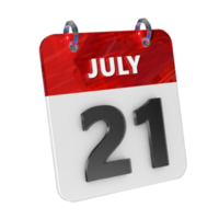 July 21 Date 3D Icon Isolated, Shiny and Glossy 3D Rendering, Month Date Day Name, Schedule, History png