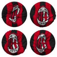 associazione calcio milano, ac milan fotboll klubb flagga i runda form isolerat med fyra annorlunda vinka stil, stöta textur, 3d tolkning png