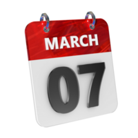 March 7 Date 3D Icon Isolated, Shiny and Glossy 3D Rendering, Month Date Day Name, Schedule, History png