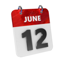 June 12 Date 3D Icon Isolated, Shiny and Glossy 3D Rendering, Month Date Day Name, Schedule, History png