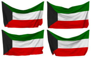 Kuwait Pinned Flag from Corners, Isolated with Different Waving Variations, 3D Rendering png