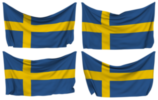 Sverige fästs flagga från hörn, isolerat med annorlunda vinka variationer, 3d tolkning png