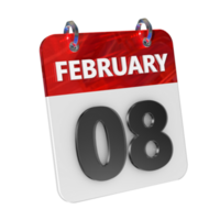 februari 8 datum 3d ikon isolerat, skinande och glansig 3d tolkning, månad datum dag namn, schema, historia png