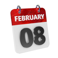 February 8 Date 3D Icon Isolated, Shiny and Glossy 3D Rendering, Month Date Day Name, Schedule, History png