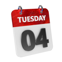 Tuesday 4 Date 3D Icon Isolated, Shiny and Glossy 3D Rendering, Month Date Day Name, Schedule, History png