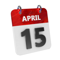 April 15 Date 3D Icon Isolated, Shiny and Glossy 3D Rendering, Month Date Day Name, Schedule, History png