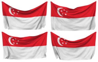 Singapore Pinned Flag from Corners, Isolated with Different Waving Variations, 3D Rendering png